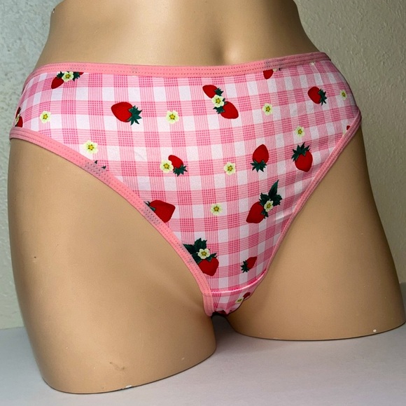 Strawberries Silky Satin‎ Stretchy Smooth High Waist Pink Sateen Thong Panty XXL - Picture 5 of 12